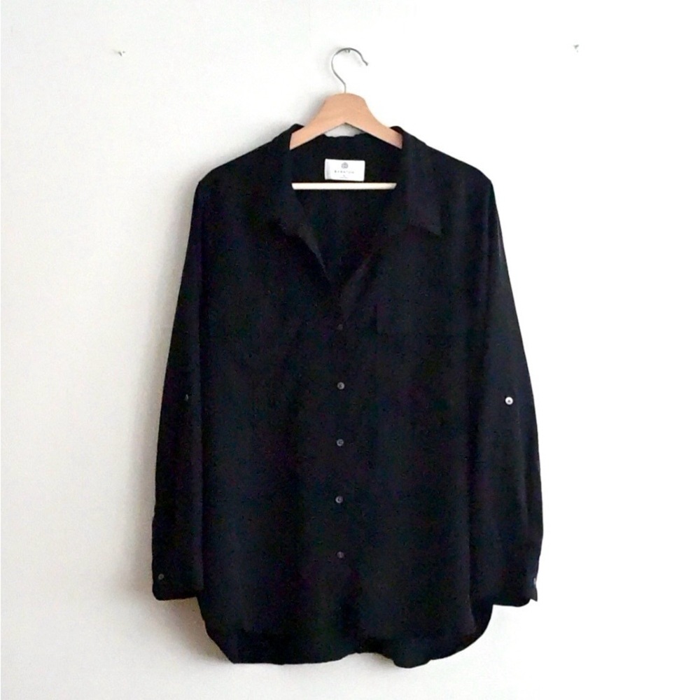 Babaton Aritzia Black Button-Up Blouse | Relaxed Fit Drapey Shirt | Classic XL